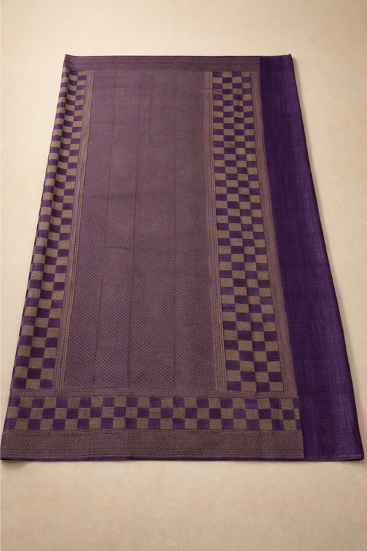Pure Crepe - Block Print Vertical Zigzag Zari Border - Laveder