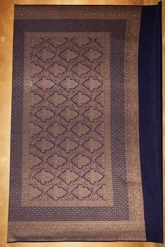Pure Crepe - Plain Saree with Antique Broad Zari boarder - Navy Blue