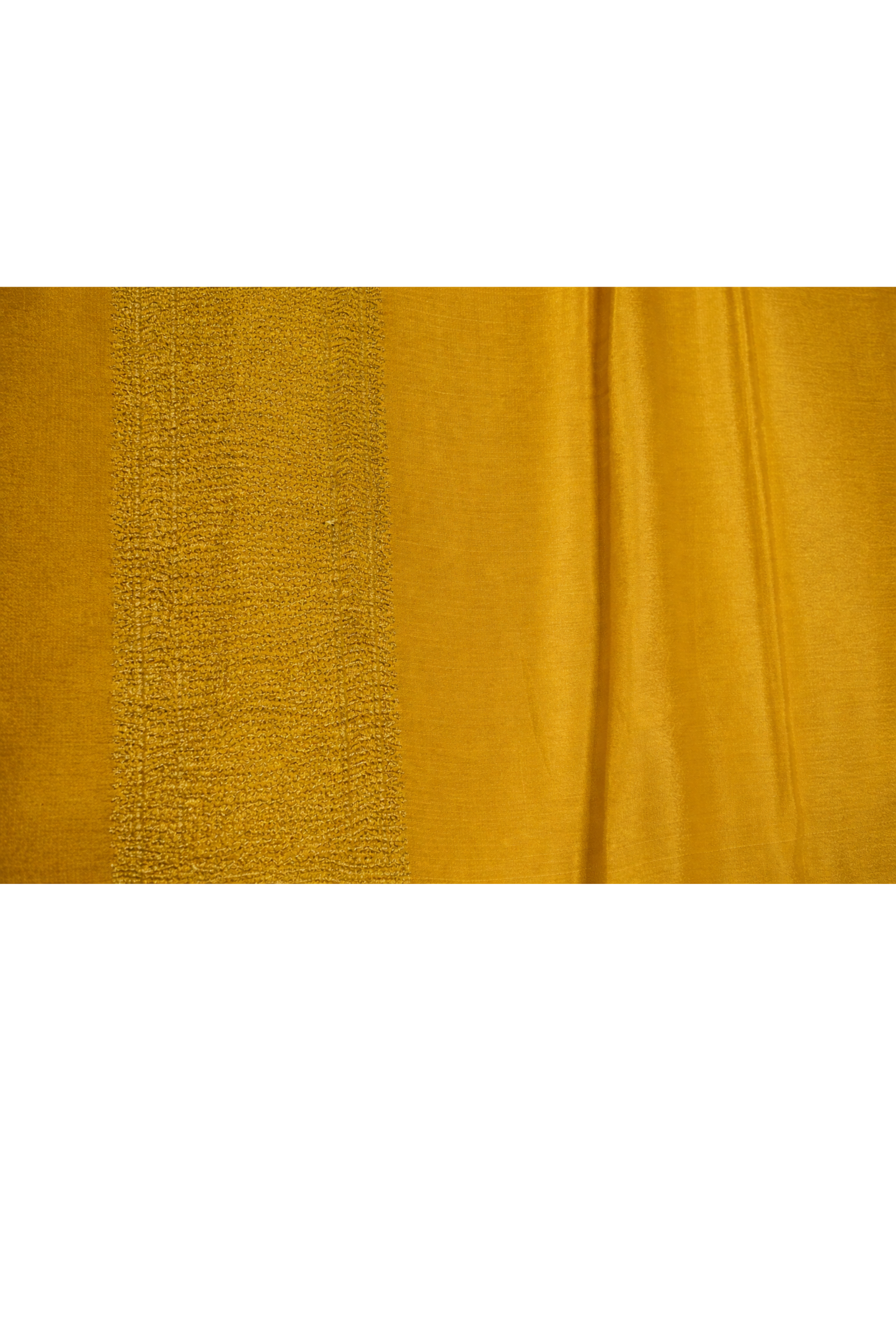 Pure Crepe - Fine Vertical Stripes Interspersed with Ornate Red Floral Zari Panels - Mustard Yellow