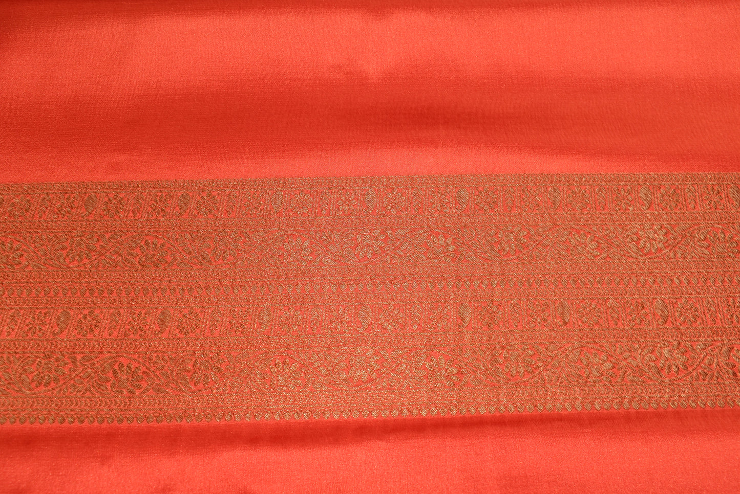 Pure Crepe - Plain Saree with Antique Broad Zari Border - Rust Orange