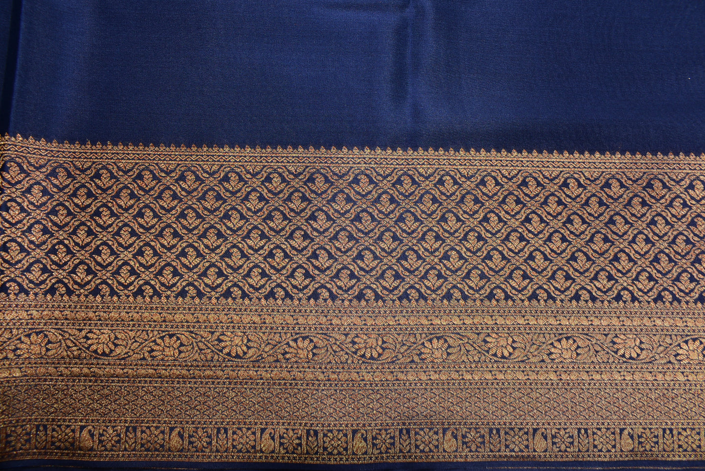 Pure Crepe - Plain Saree with Antique Broad Zari boarder - Navy Blue