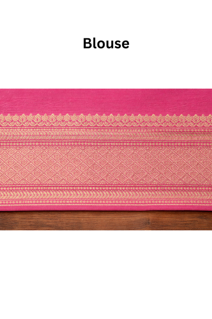 Floral Bunch Butta with Self  work and Border - Rani Pink