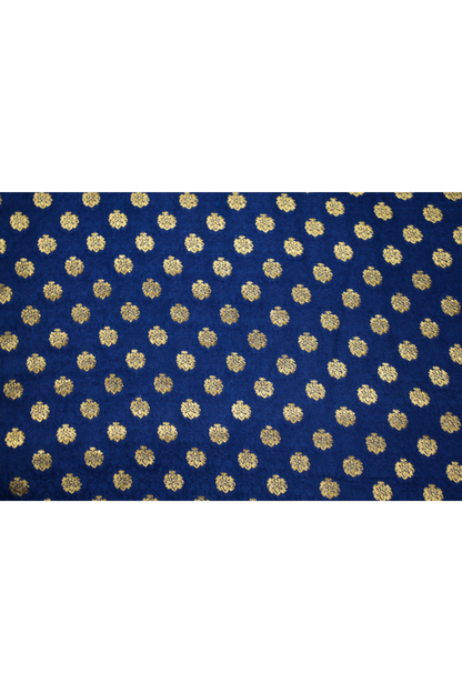 Banarasi Silk Saree with Antique Gold Floral Zari Border and Butti Work - Royal blue