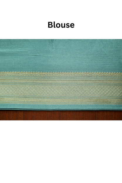 Floral Bunch Butta with Self  work and Border - Sea Green
