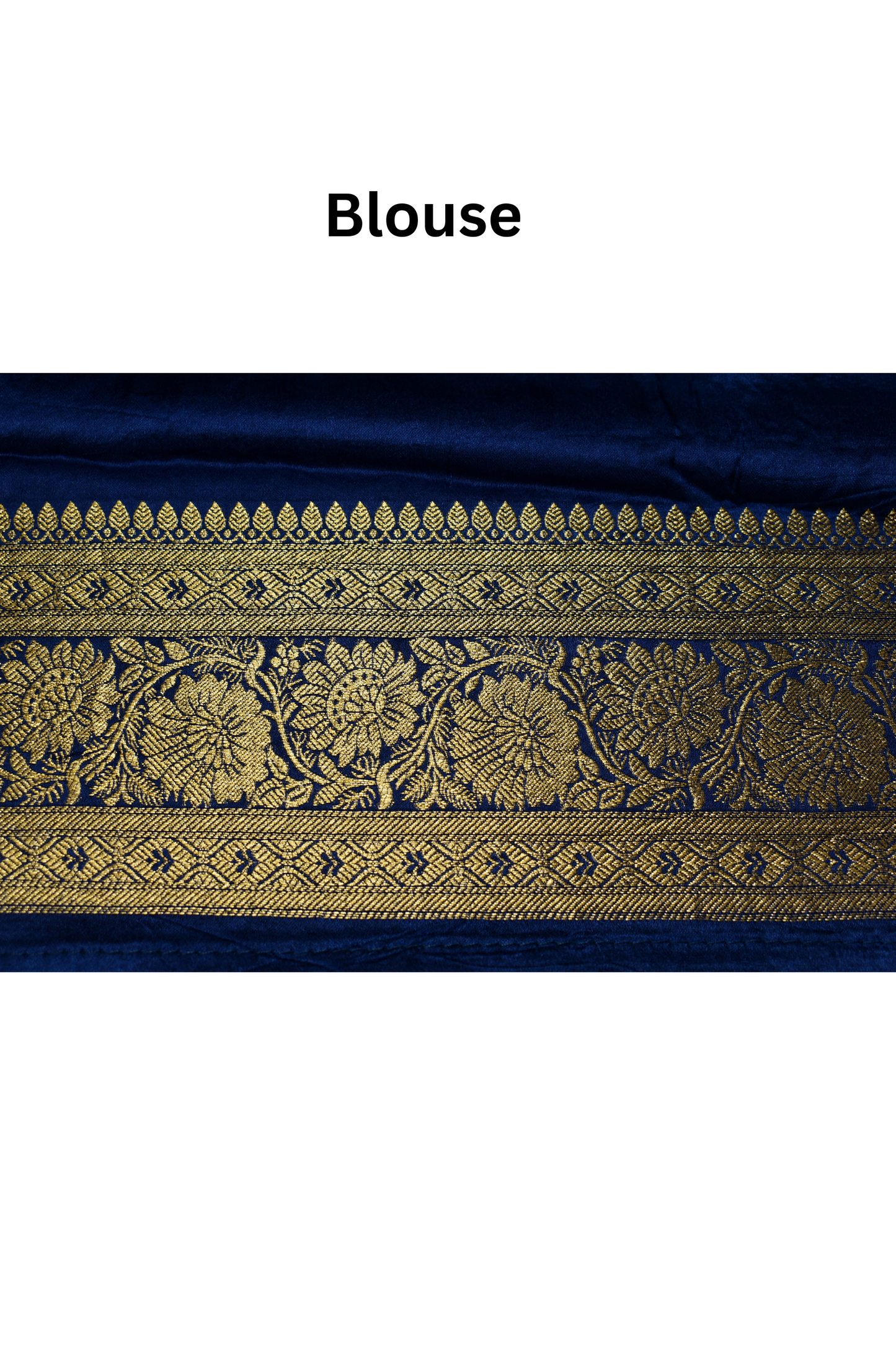Banarasi Silk Saree with Antique Gold Floral Zari Border and Butti Work - Royal blue