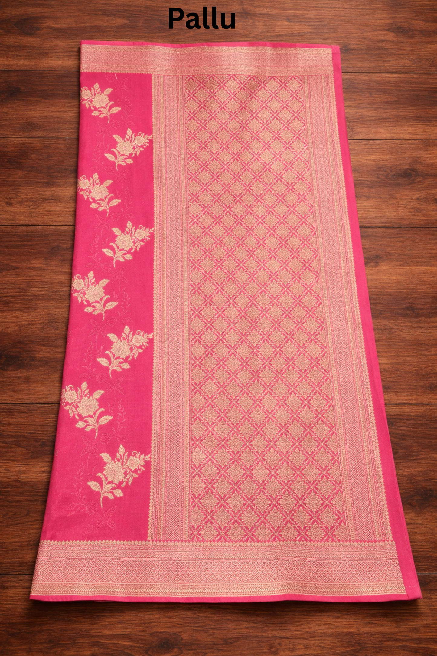Floral Bunch Butta with Self  work and Border - Rani Pink