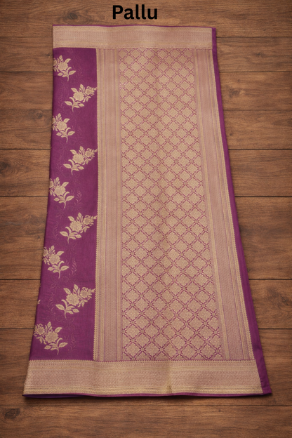 Floral Bunch Butta with Self  work and Border - Mauve