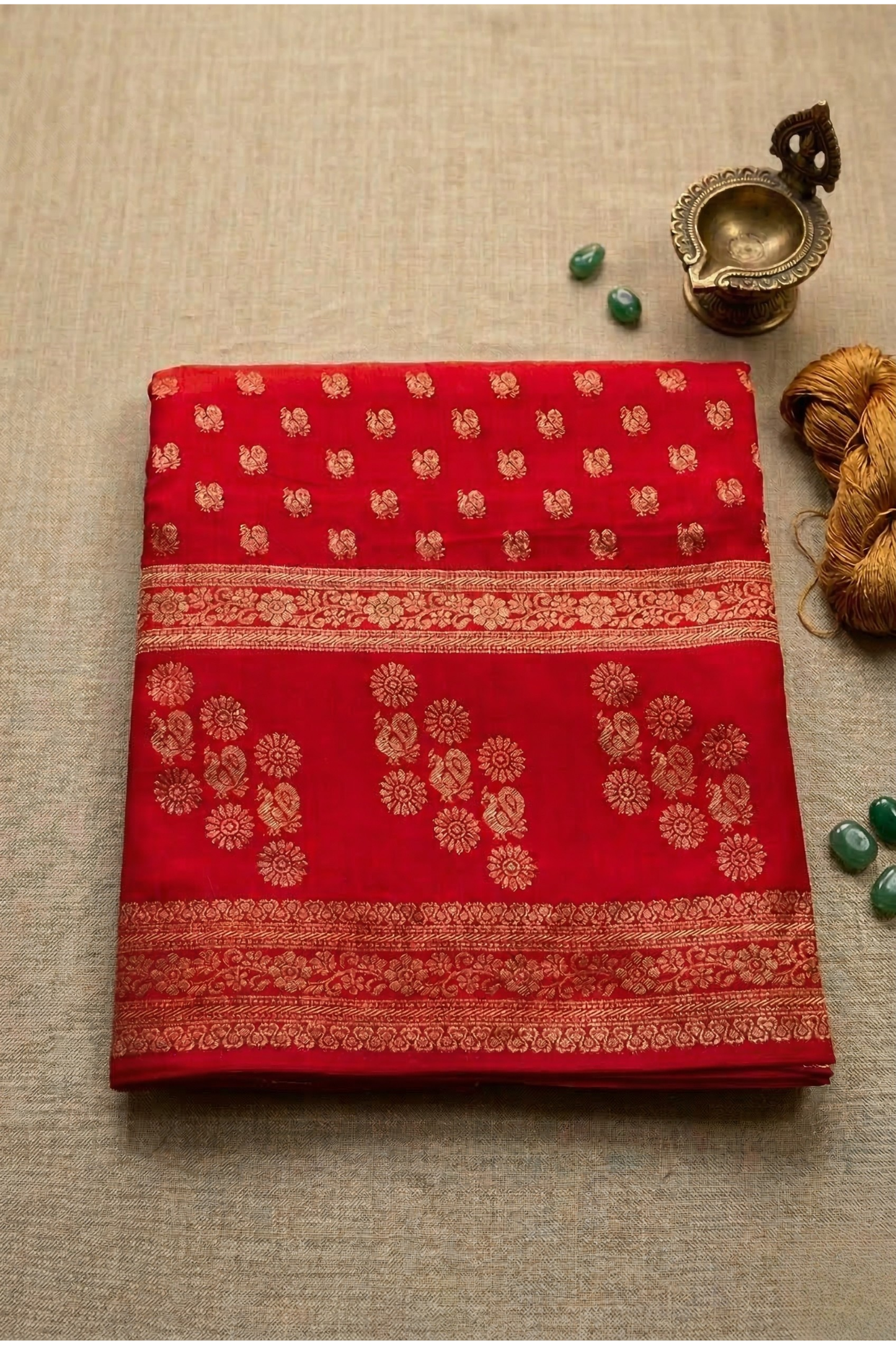 Rang Morla - Peacock butta with Peacock border - Red