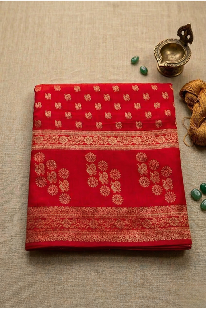 Rang Morla - Peacock butta with Peacock border - Red