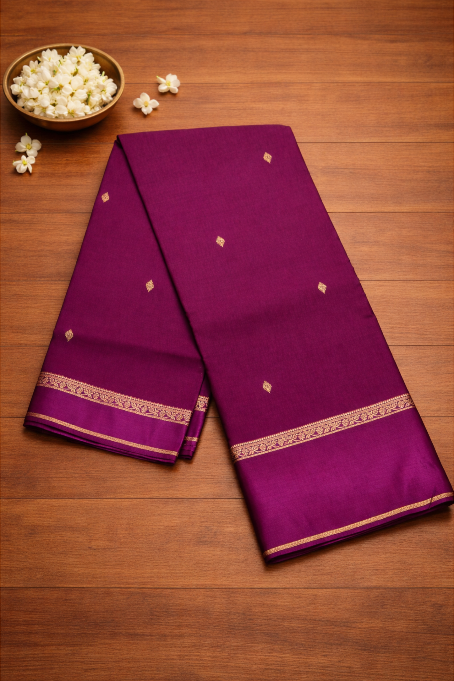 Kali Silk - Small butta with bentex border - Plum/ Wine Purple