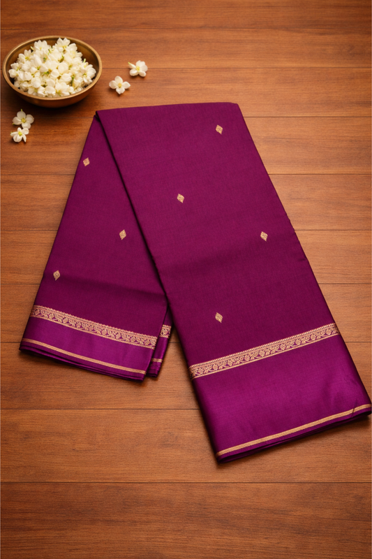 Kali Silk - Small butta with bentex border - Plum/ Wine Purple