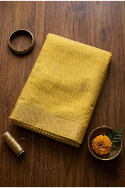 Samundrika - Pinstripes with Butta and small border - Lemon Yellow