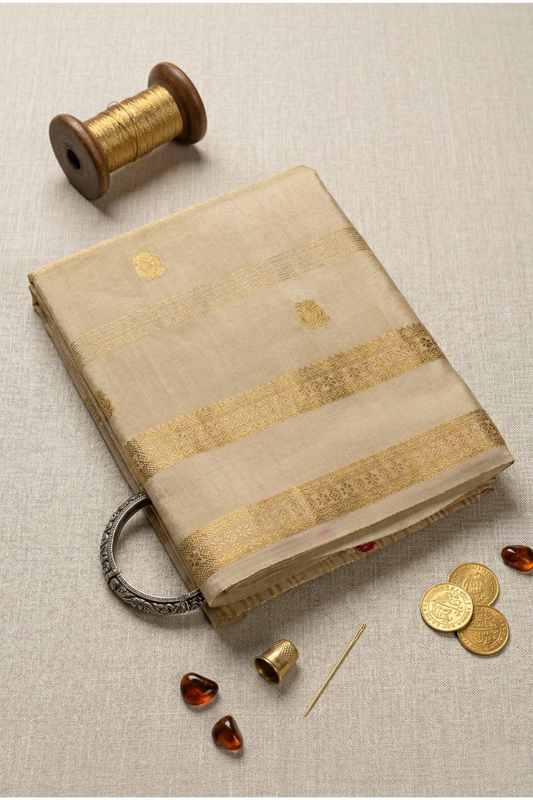 Samundrika - Strips with double border - Cream
