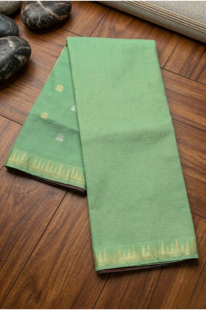 Parampara - Half check and half plain with small flower butta - Mint Green