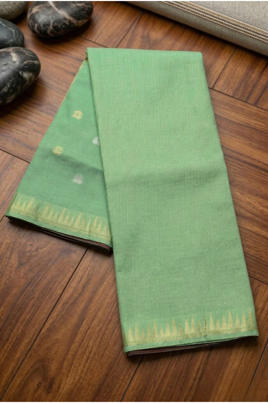 Parampara - Half check and half plain with small flower butta - Mint Green