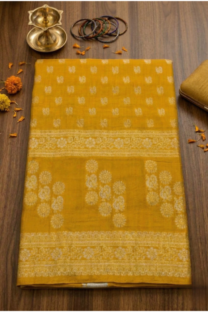 Rang Morla - Peacock butta with Peacock border - Mustard yellow