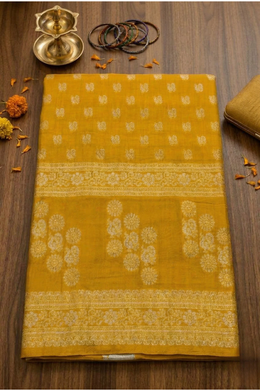 Rang Morla - Peacock butta with Peacock border - Mustard yellow
