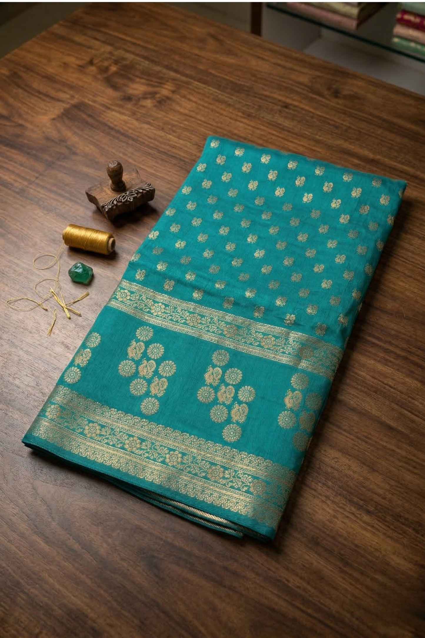 Rang Morla - Peacock butta with Peacock border - Peacock green