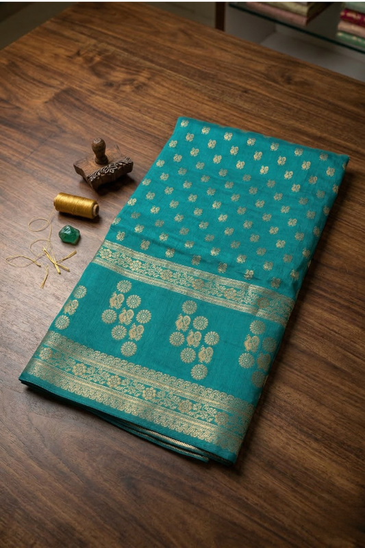 Rang Morla - Peacock butta with Peacock border - Peacock green