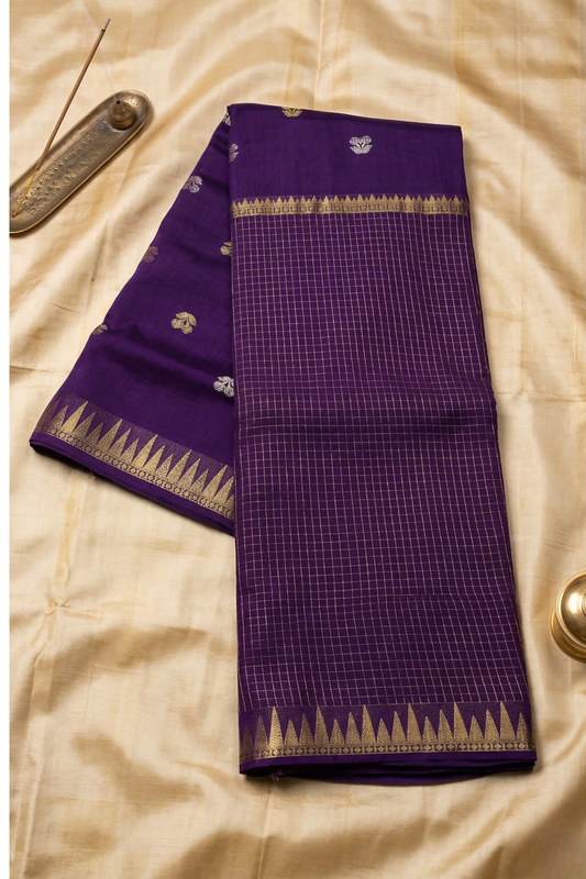 Parampara - Half check and half plain - Deep Violet