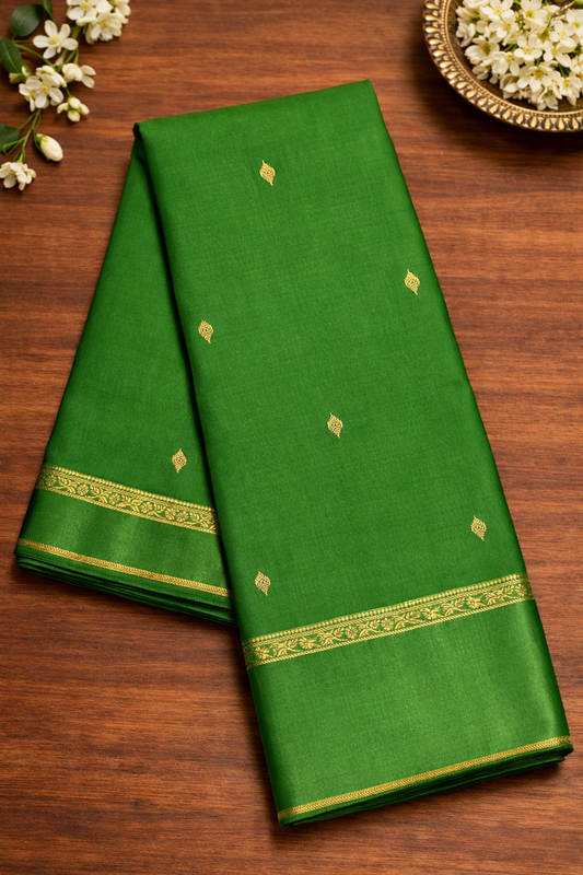 Kali Silk - Small butta with bentex border - Green