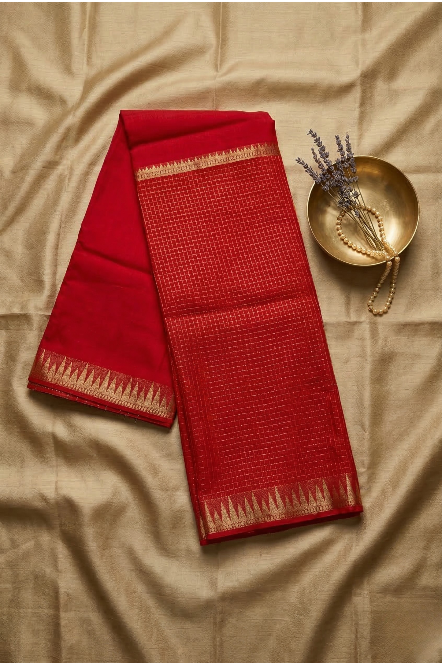 Parampara - Half check and half plain - Red