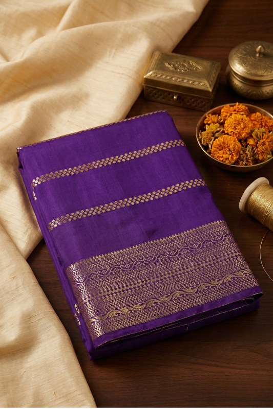 Floral dot motifs strips with big border - Deep Violet