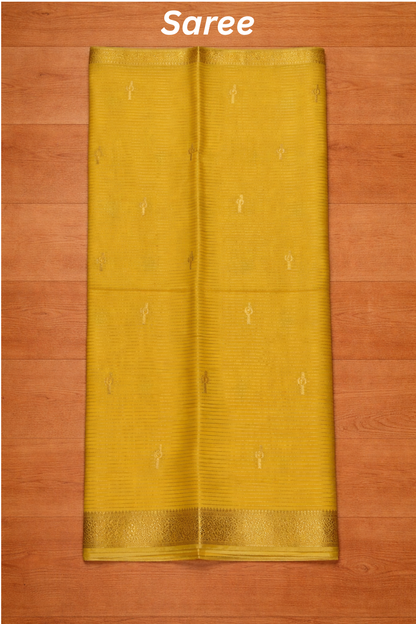 Samundrika - Pinstripes with Butta and small border - Lemon Yellow