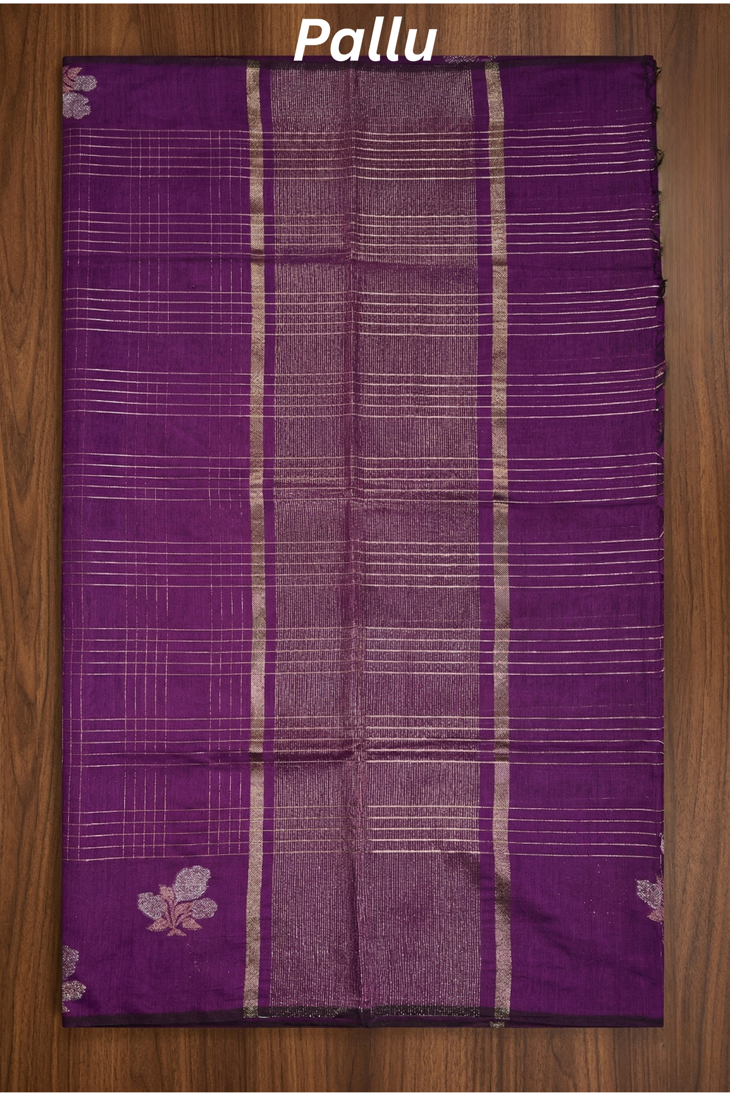 Check design with silver and gold flower border - Plum/ Wine Purple