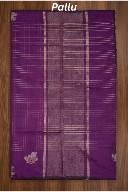 Check design with silver and gold flower border - Plum/ Wine Purple
