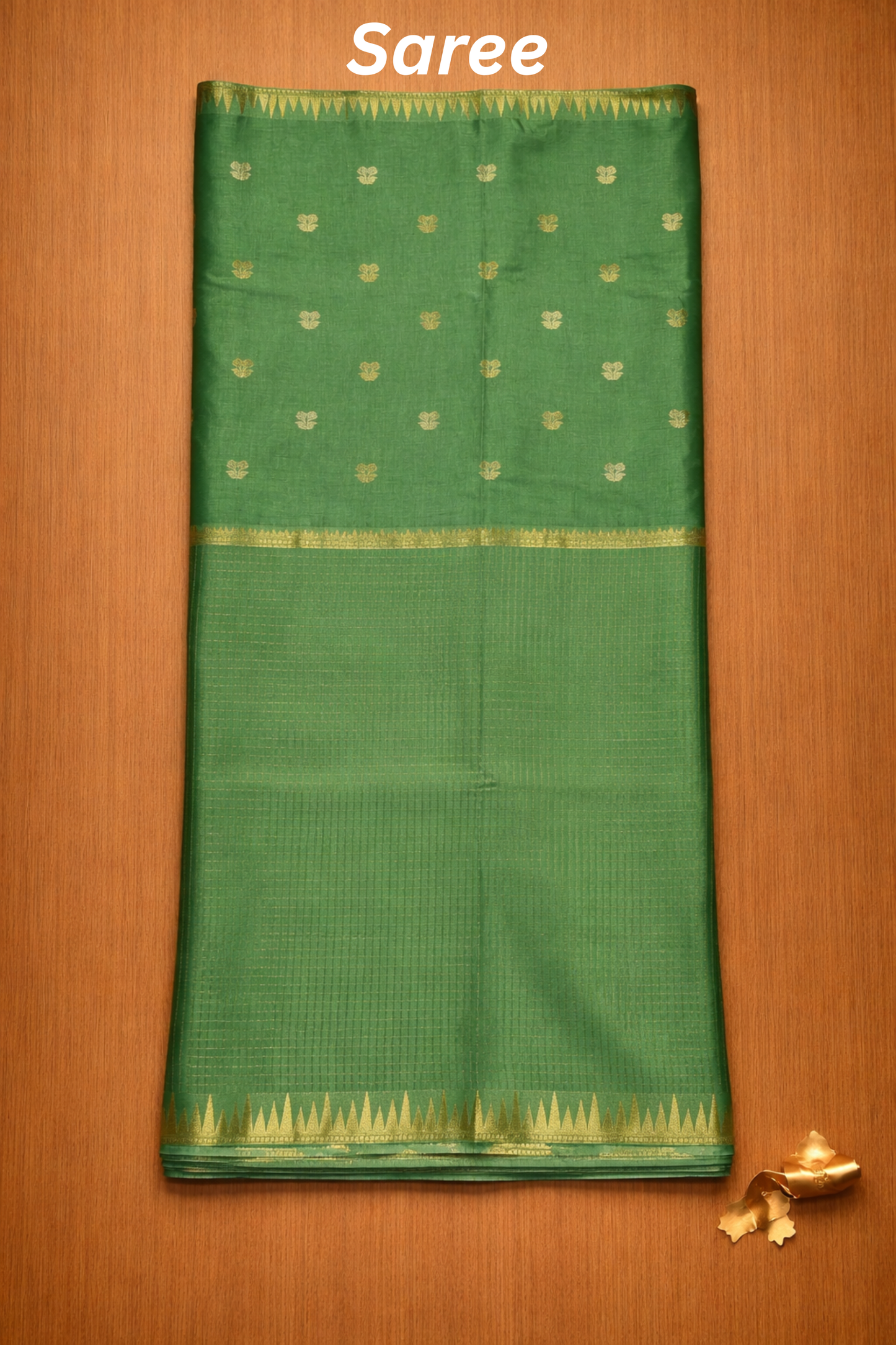 Parampara - Half check and half plain with small flower butta - Mint Green
