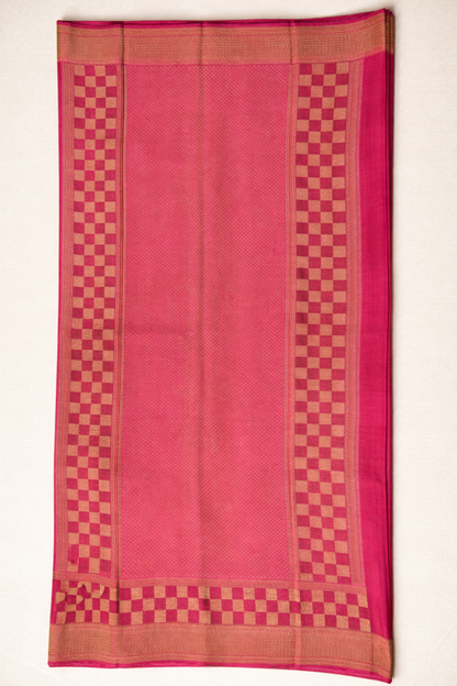 Pure Crepe - Block Print Vertical Zigzag Zari Border - Hot pink