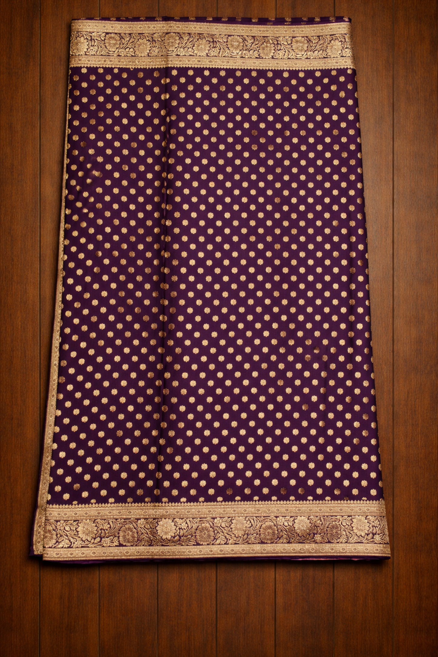 Banarasi Silk Saree with Antique Gold Floral Zari Border and Butti Work - Purple