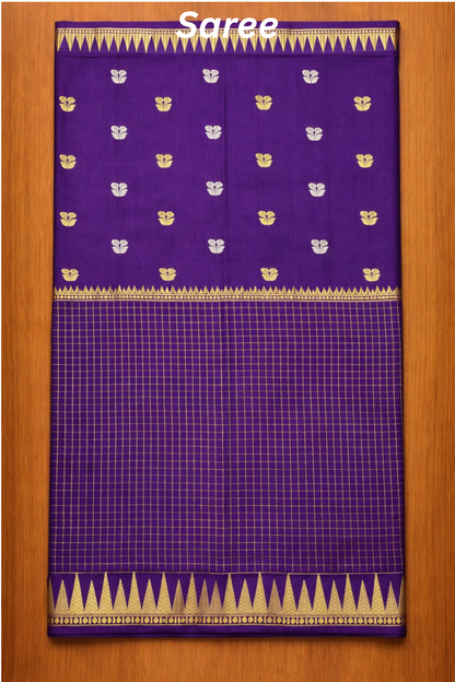 Parampara - Half check and half plain - Deep Violet