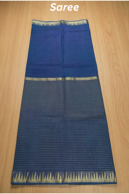 Parampara - Half check and half plain - Peacock blue