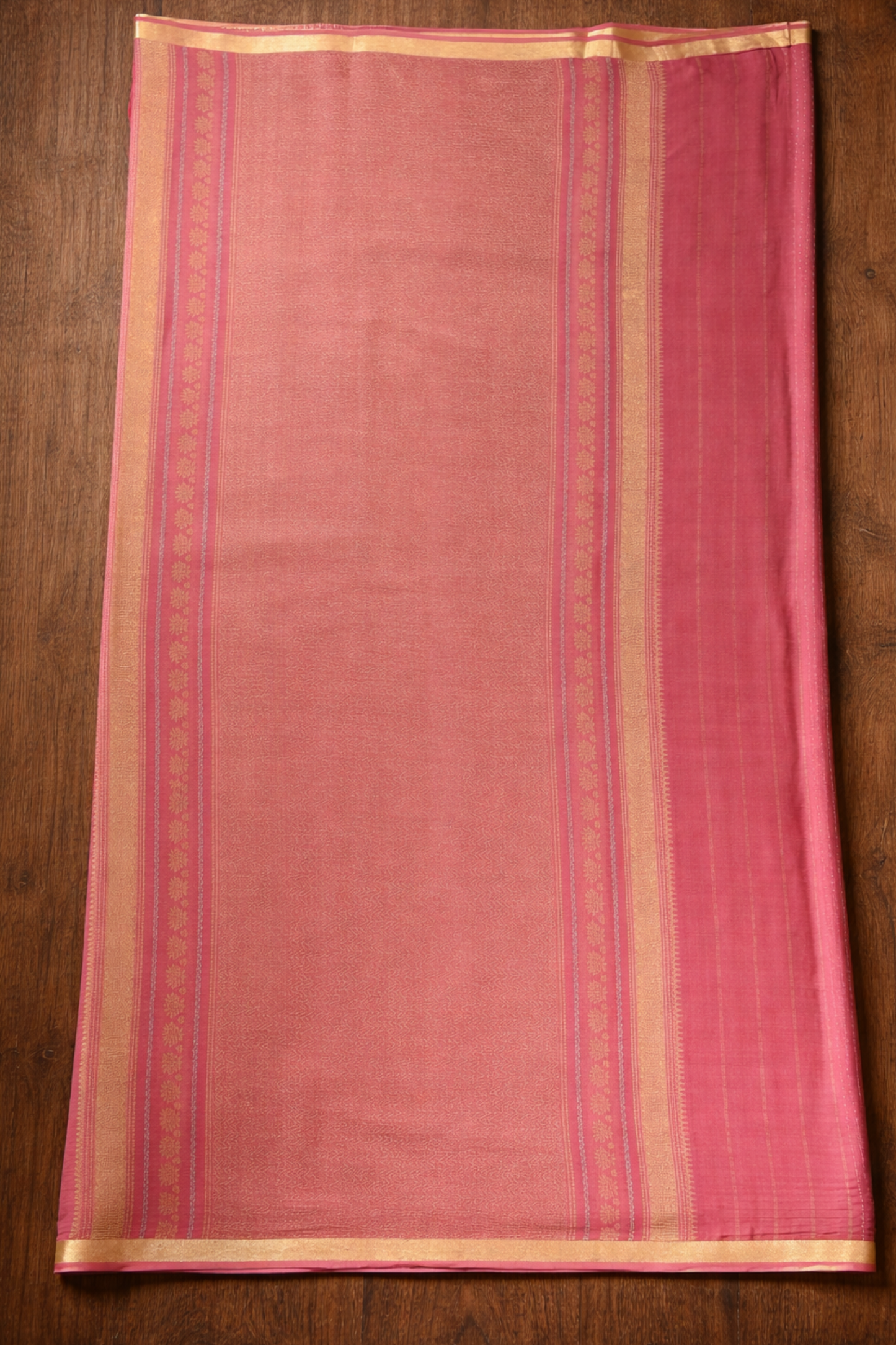 Pure Crepe - Vertical lines of tiny, pinpoint Gold and Silver dots - Dusty Rose