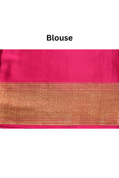 Pure Crepe - A large Elaborate Paisley (Kalki) Motifs all over with a Geometric Border - Hot Pink