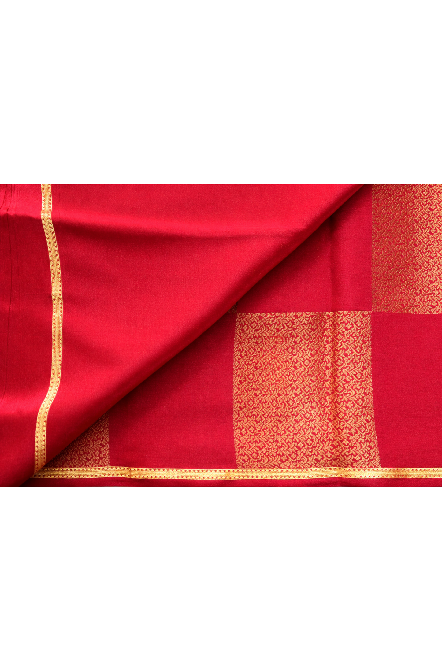 Pure Crepe - Gold Zari Blocks of Fine Floral Zari - Maroon