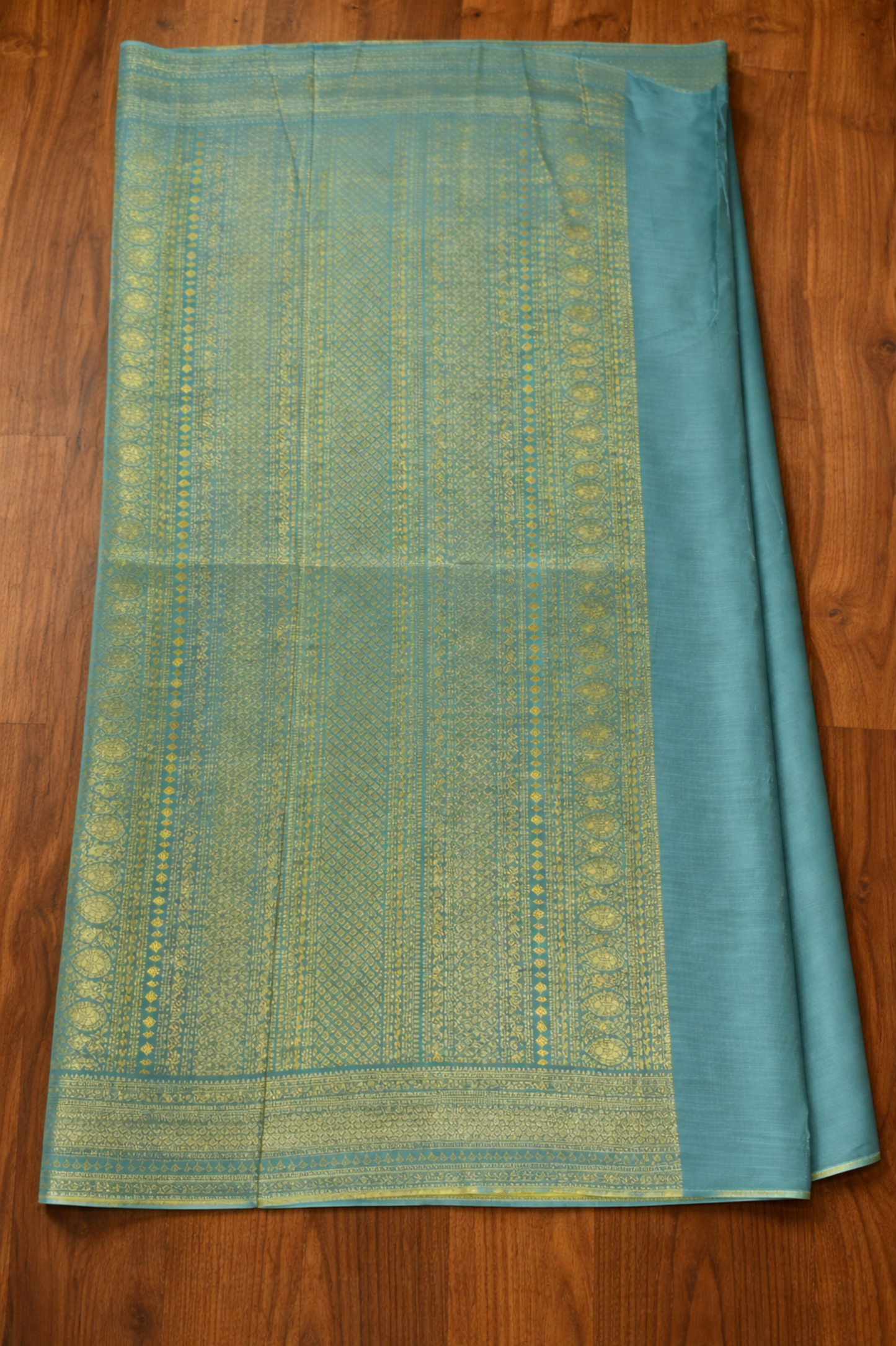 Pure Crepe - All over Intricate Delicate Floral Zari - Sea Blue