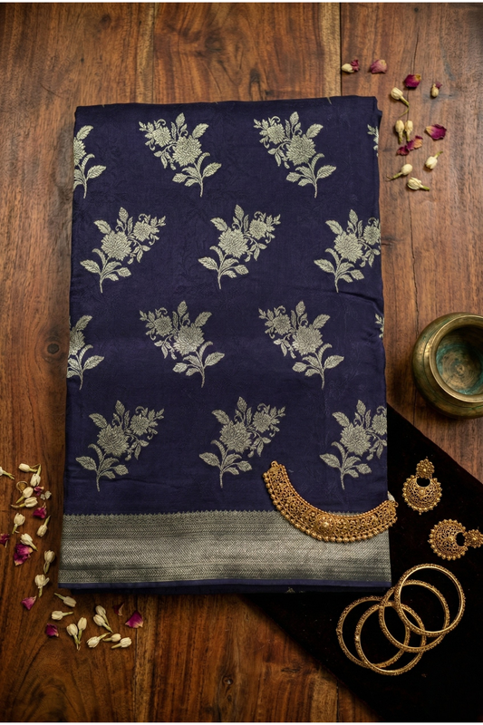 Floral Bunch Butta with Self  work and Border - Purple