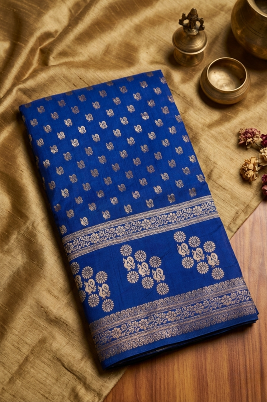 Rang Morla - Peacock butta with Peacock border - Electric Blue