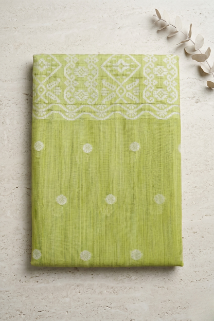 Wave - Small White Flower Butta with a White Border - Pista Green (Copy)