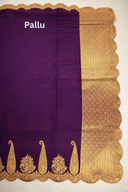 Large paisley Gold Zari with Scalloped Border - Purple
