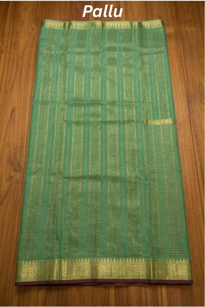 Parampara - Half check and half plain with small flower butta - Mint Green