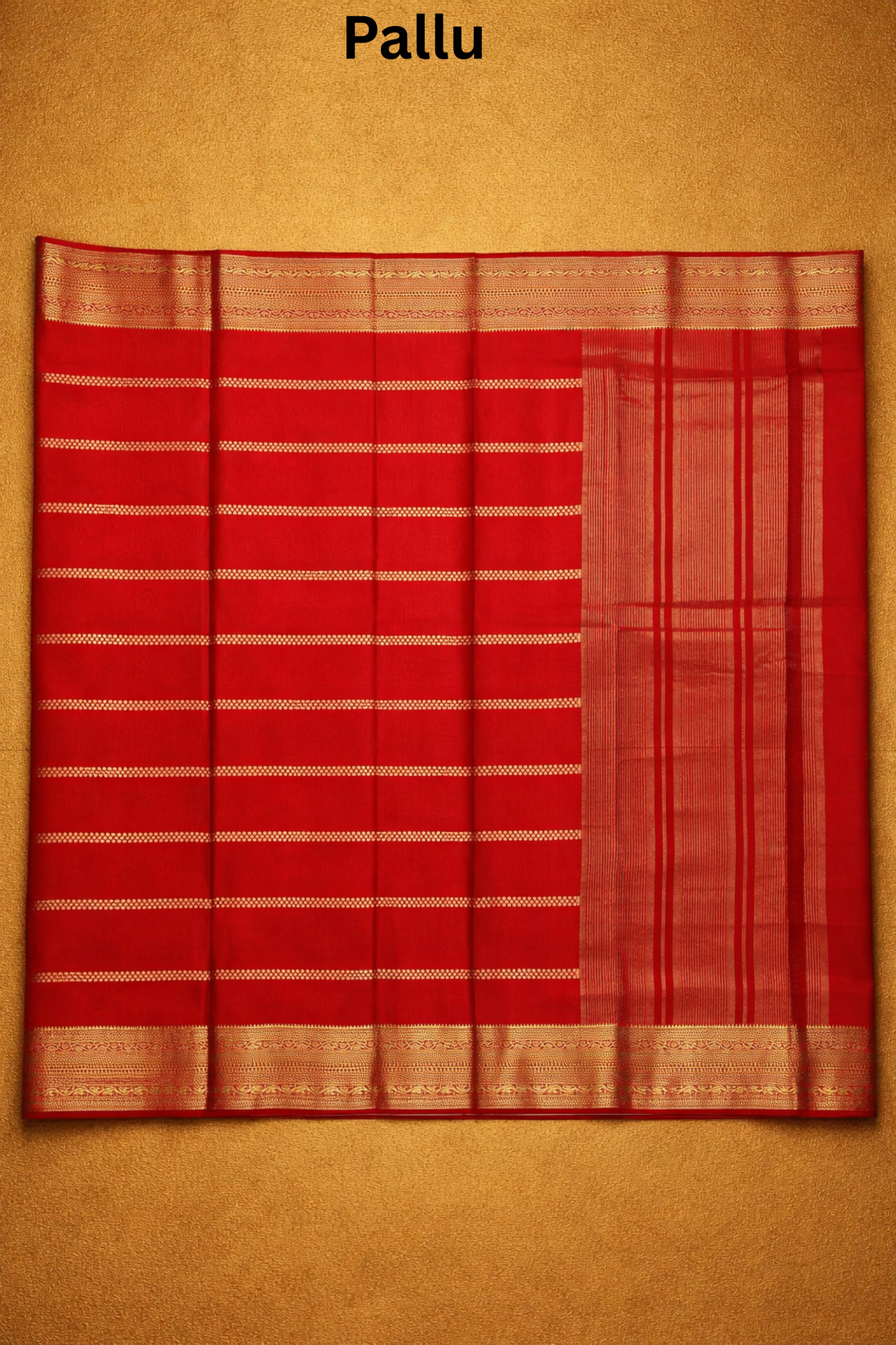Floral dot motifs strips with big border - Red