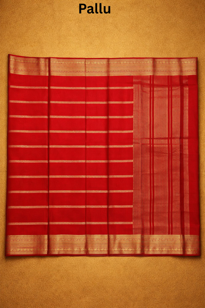 Floral dot motifs strips with big border - Red