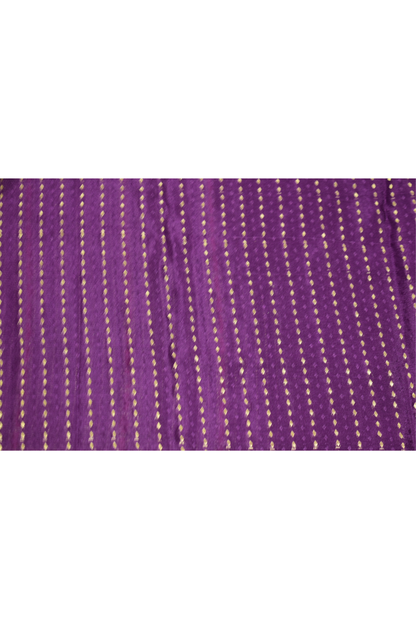Pure Crepe - Fine Vertical Stripes Interspersed  with Ornate Red Floral Zari Panels - Purple