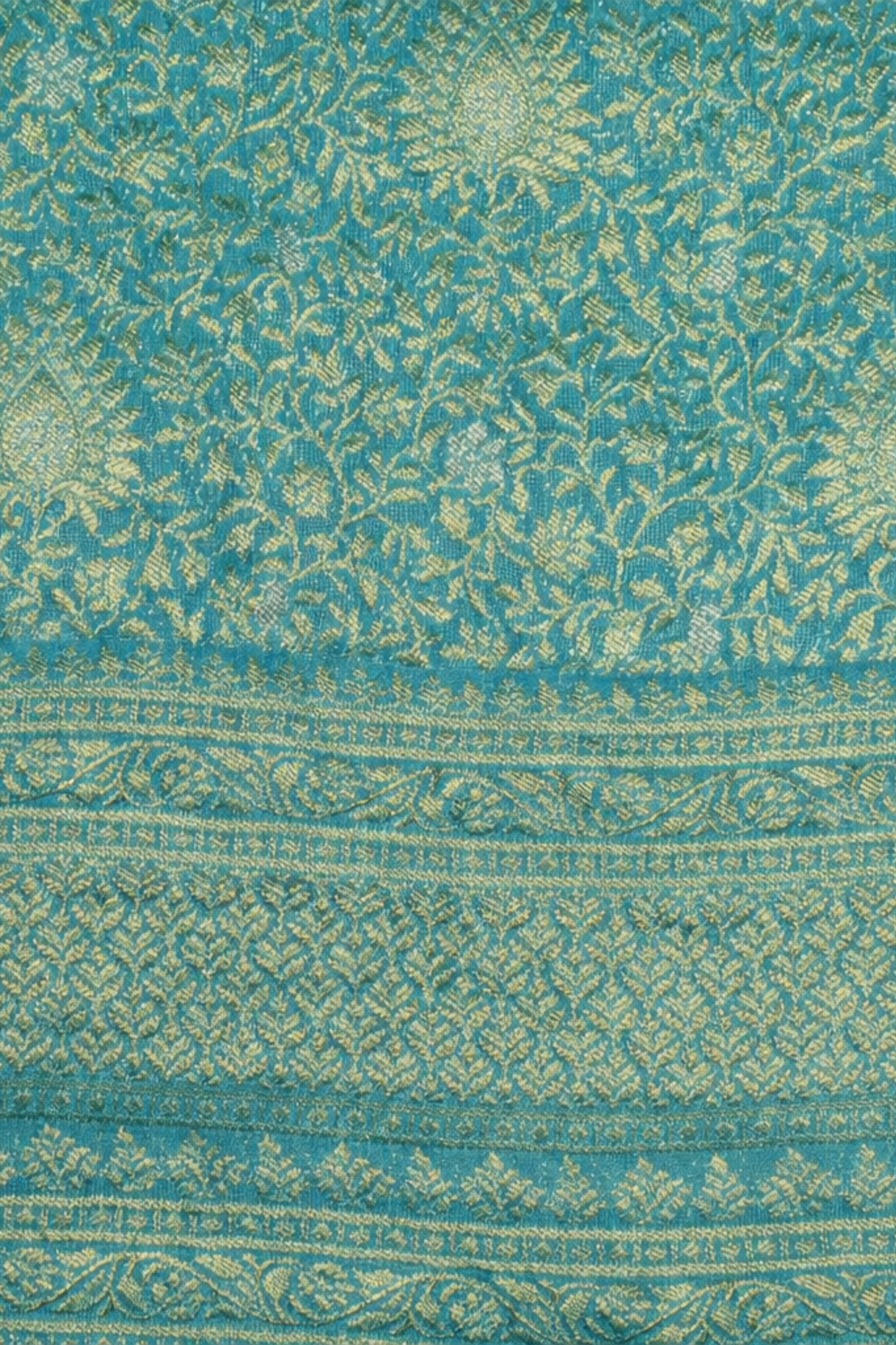 Pure Crepe - All over Intricate Delicate Floral Zari - Sea Blue