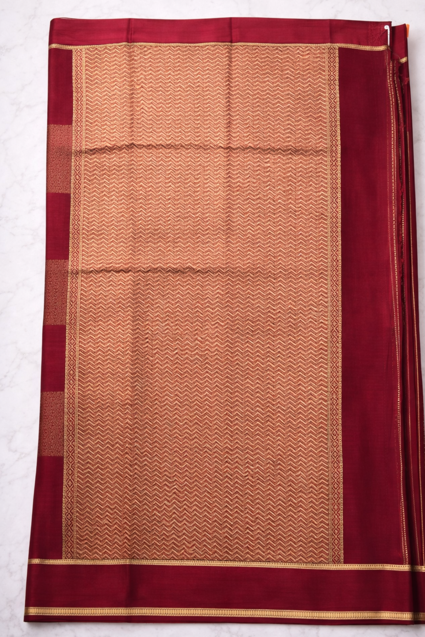 Pure Crepe - Gold Zari Blocks of Fine Floral Zari - Maroon