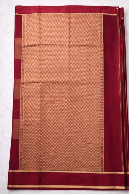 Pure Crepe - Gold Zari Blocks of Fine Floral Zari - Maroon